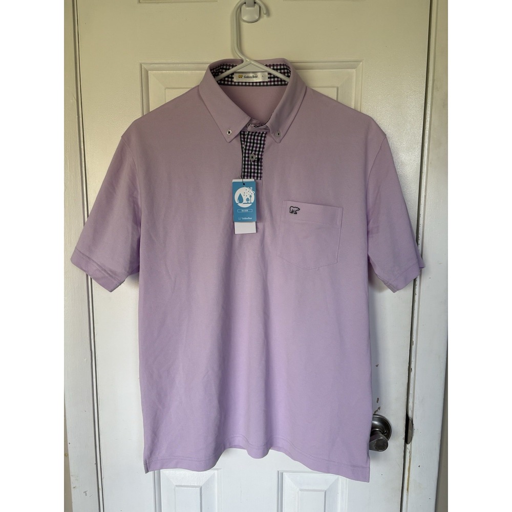 Golden Bear Men's Purple Cotton Polo Shirt Short Sleeve Pocket Button-Down L